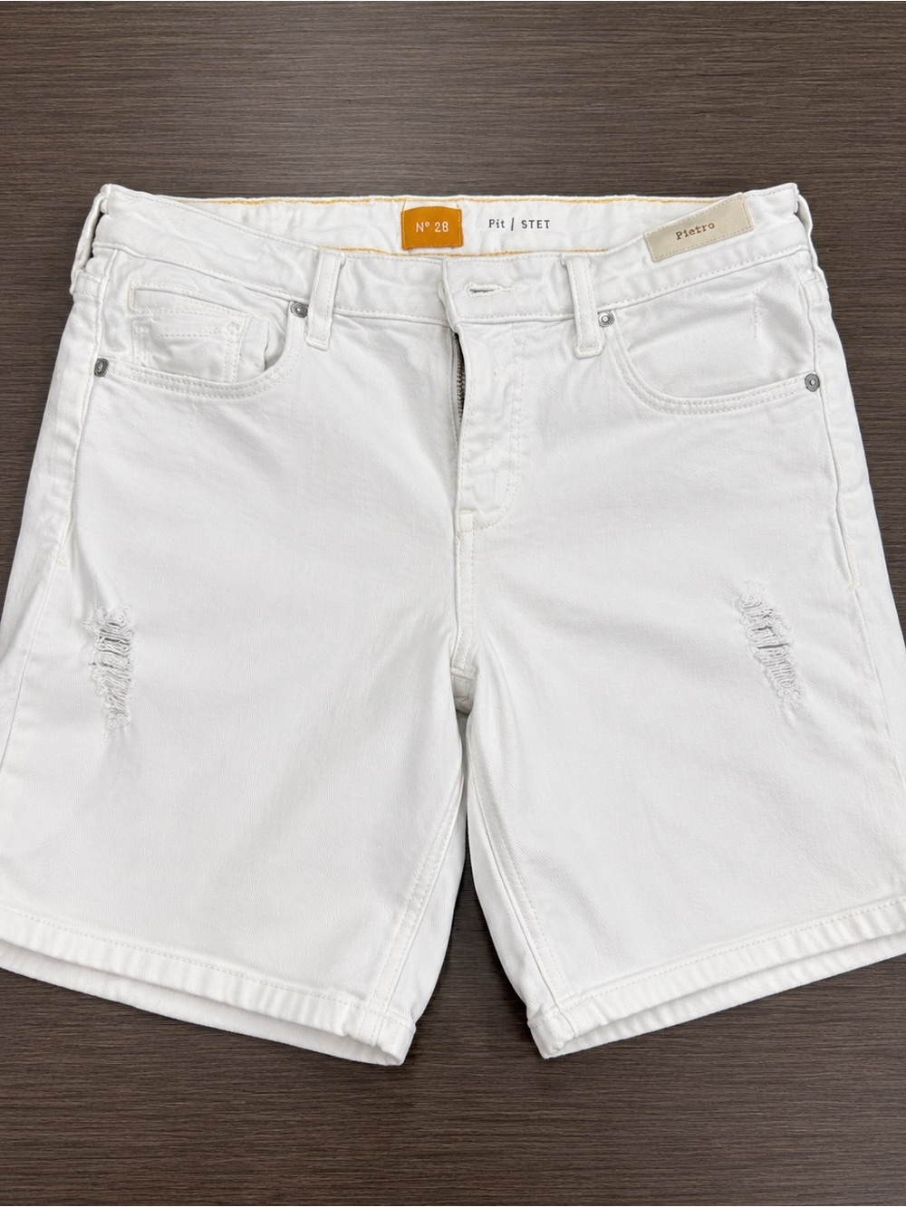 Anthropologie Pilcro White Distressed Mid-Length Denim Shorts 28 size